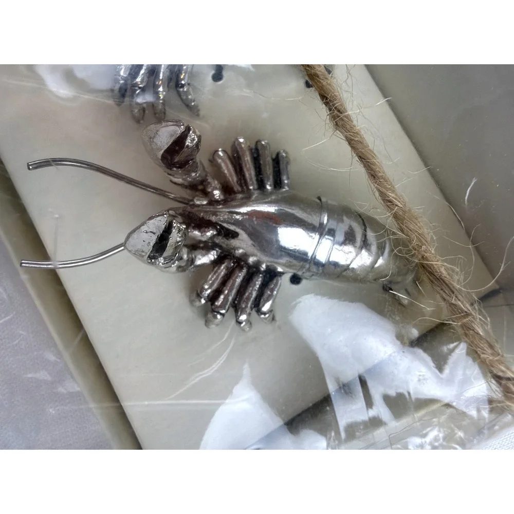 Pottery Barn Lobster Placecard Holders Set of 4 Silver Metal Coastal Decor NEW